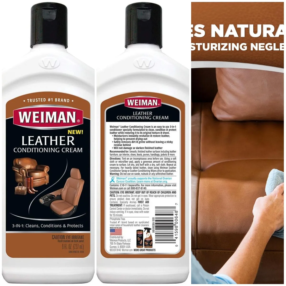 

3 in 1 Leather Cleaner & Conditioner - Restores Leather Furniture, Car Seats, Shoes, Bags, Jackets, Saddles