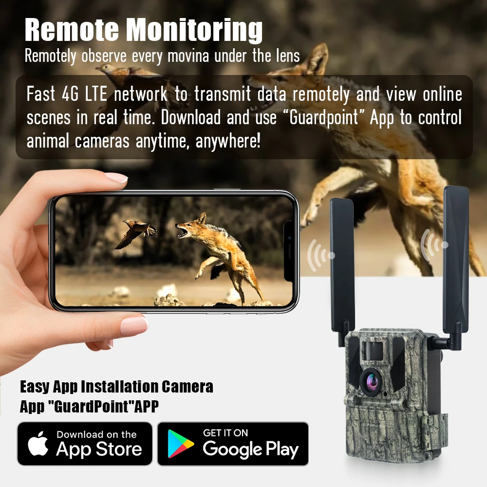 4G LTE GPS IP67 Waterproof 36MP 1080P Night Vision 100ft Range Trail Camera SMTP MMS Wireless Outdoor Wildlife Hunting CMOS