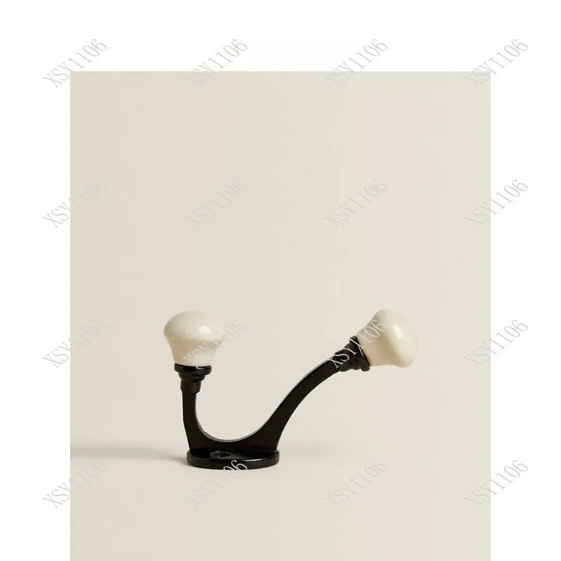 Retro Gray Ceramic Wall Hooks With Metal Base Household Wall Hanging Rack For Clothes Towel Storage Decor