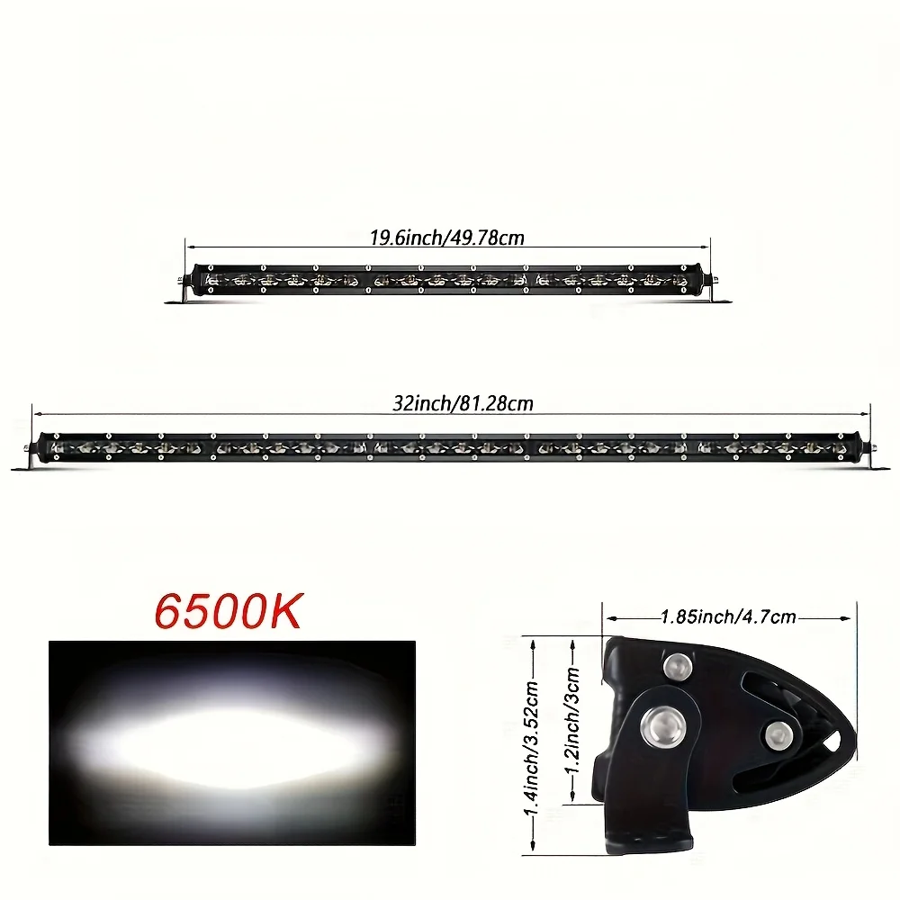 Off-Road Work Light Bar, 20/32 Inches, 6D Single Row Slim Design, White Light, Suitable for Trucks, Off-Road Vehicles, SUVs, ATVs, UTVs, Tractors, and Truck Accessories. Ultra-Slim Light Bar with Mounting Bracket for Easy Installation.