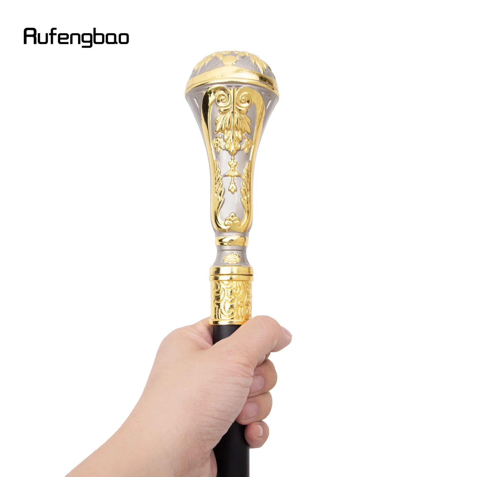 Golden Silver Luxury Round  Single Joint Walking Stick Decorative Cospaly Party Fashionable Cane Crosier 90cm