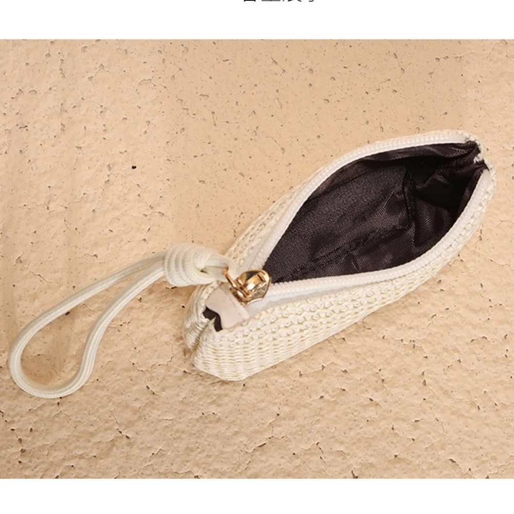 Модные женские мини-соломенные кошельки, кошельки для монет, держатель для карт, сумка для денег, женская сумка на молнии для девочек