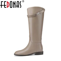 FEDONAS Ins Fashion Women Knee High Boots Genuine Leather Thick High Heels Long Motorcycle Boots Female High Warm Knight Boots