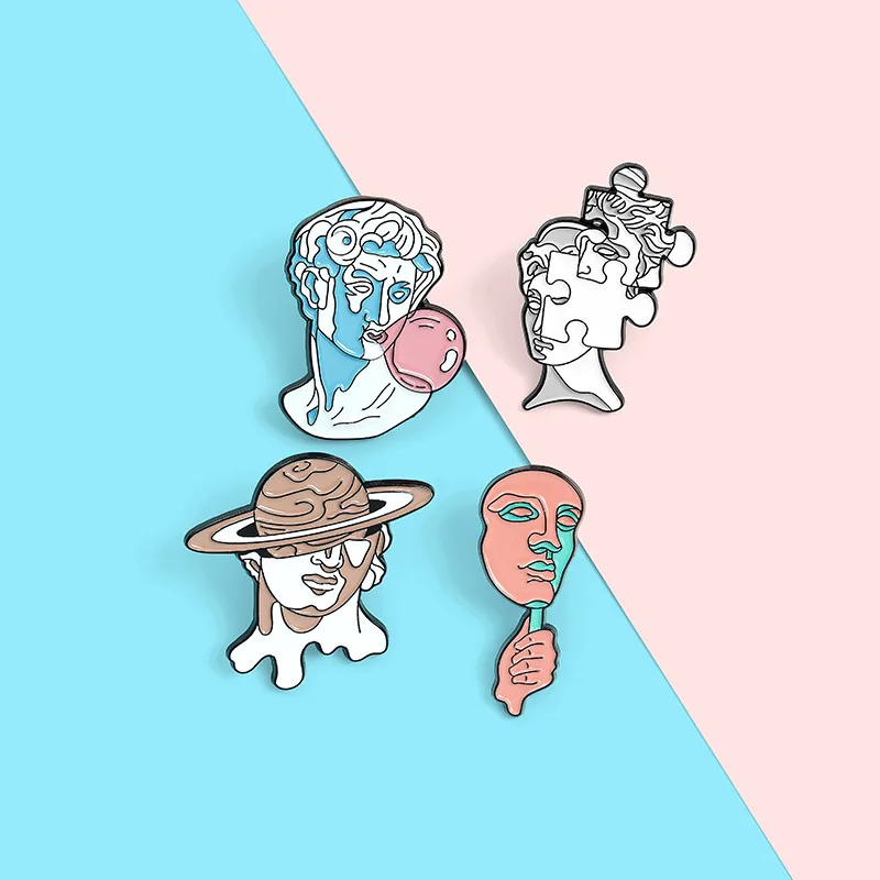 Creative Punk Segmentation Avatar Character Enamel Pins Planet Stars Mask Sculpture Man Alloy Brooch Badge Personality Jewelry
