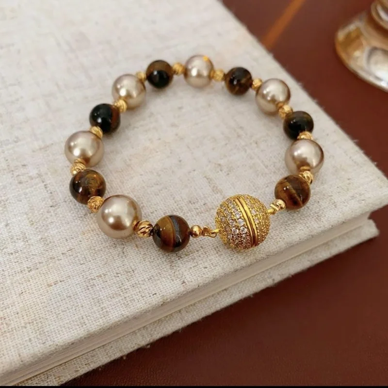 

Fashion Imitation Pearl Magnetic Buckle Bracelet Women Personalized Crystal Stainless Steel Bracelet Jewelry Accessories Gift