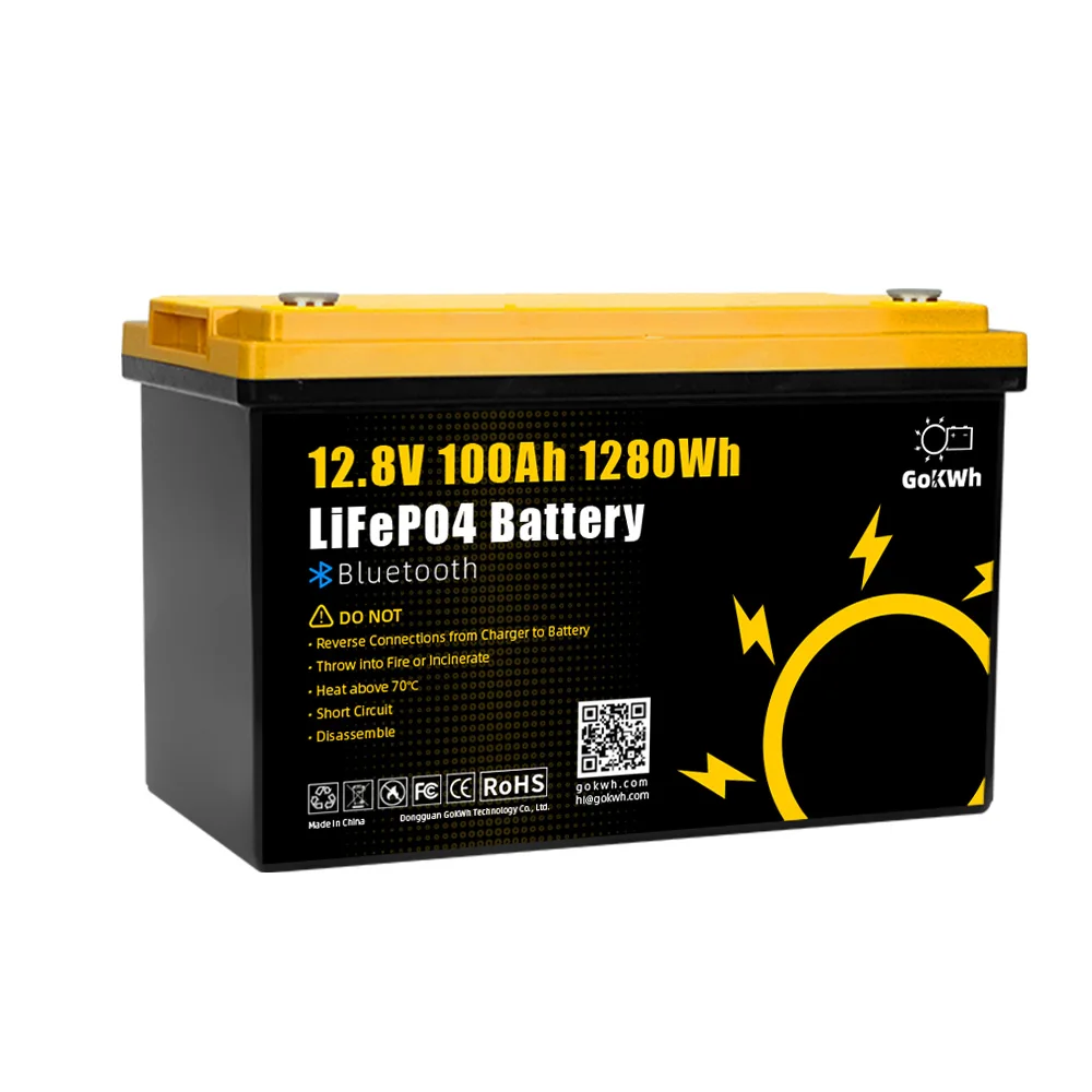 12V 100AHwith BT LiFePO4 Battery Pack Built-in Lithium Iron Phosphate Cells For Replacing Most of Backup Power Home Energy