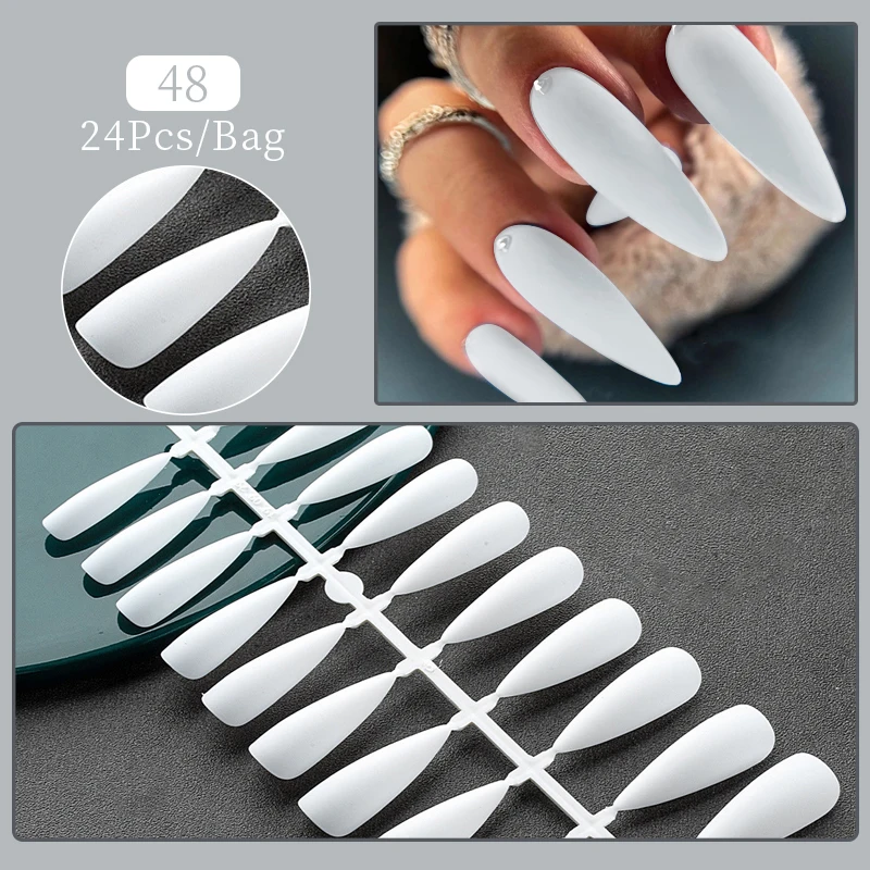 1Bag Matte False Nails Without Glue Press On Nail Tips Frosted Full Cover Artificial Fingernails Ballet Detachable Fake Nail Art