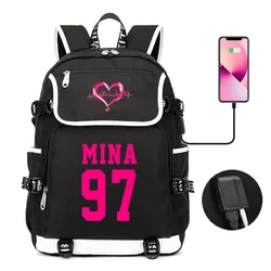 Kpop Twice Mochila com Porta de Carregamento USB, Canvas College Bag, Laptop Bagpack para Meninas e Meninos, Bolsa Estudantil