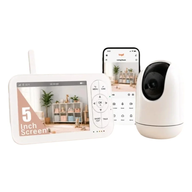 5-Zoll-WLAN-Video-Babyphone mit Kamera und Elternbildschirm, Tuya Smart App Fernüberwachung, Zwei-Wege-Kommunikation, Infrarot-Nachtsicht, Raumtemperaturalarm, PTZ-Babykamera, Kabelloses