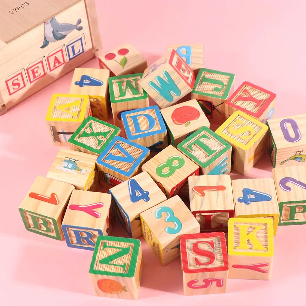 تعلم الإدراك اللبنات الخشبية الأبجدية والأرقام المهارات الحركية رسالة اللعب المعرفية الكرتون التعليم المبكر