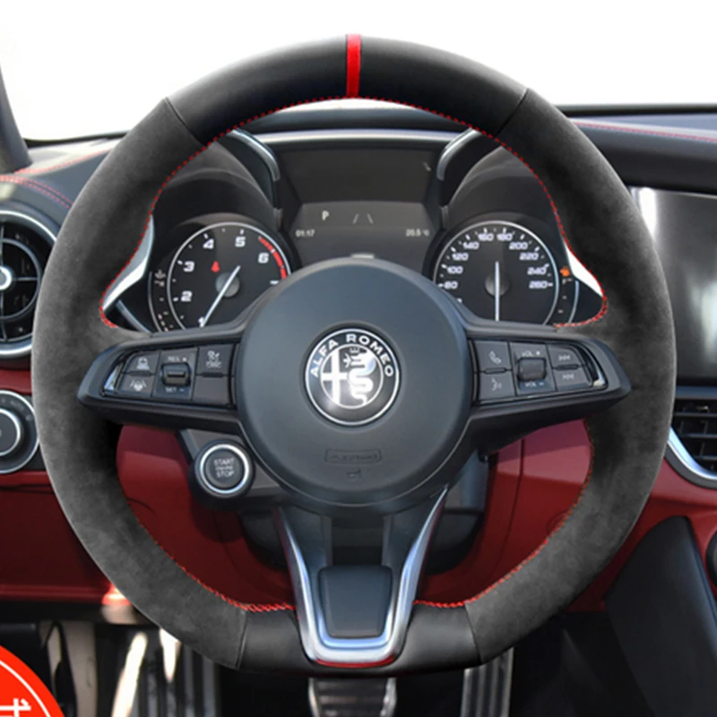 

Для Alfa Romeo Giulia Stelvio 2020-2023 DIY прошитая вручную Нескользящая замша высокого качества чехол рулевого колеса автомобиля