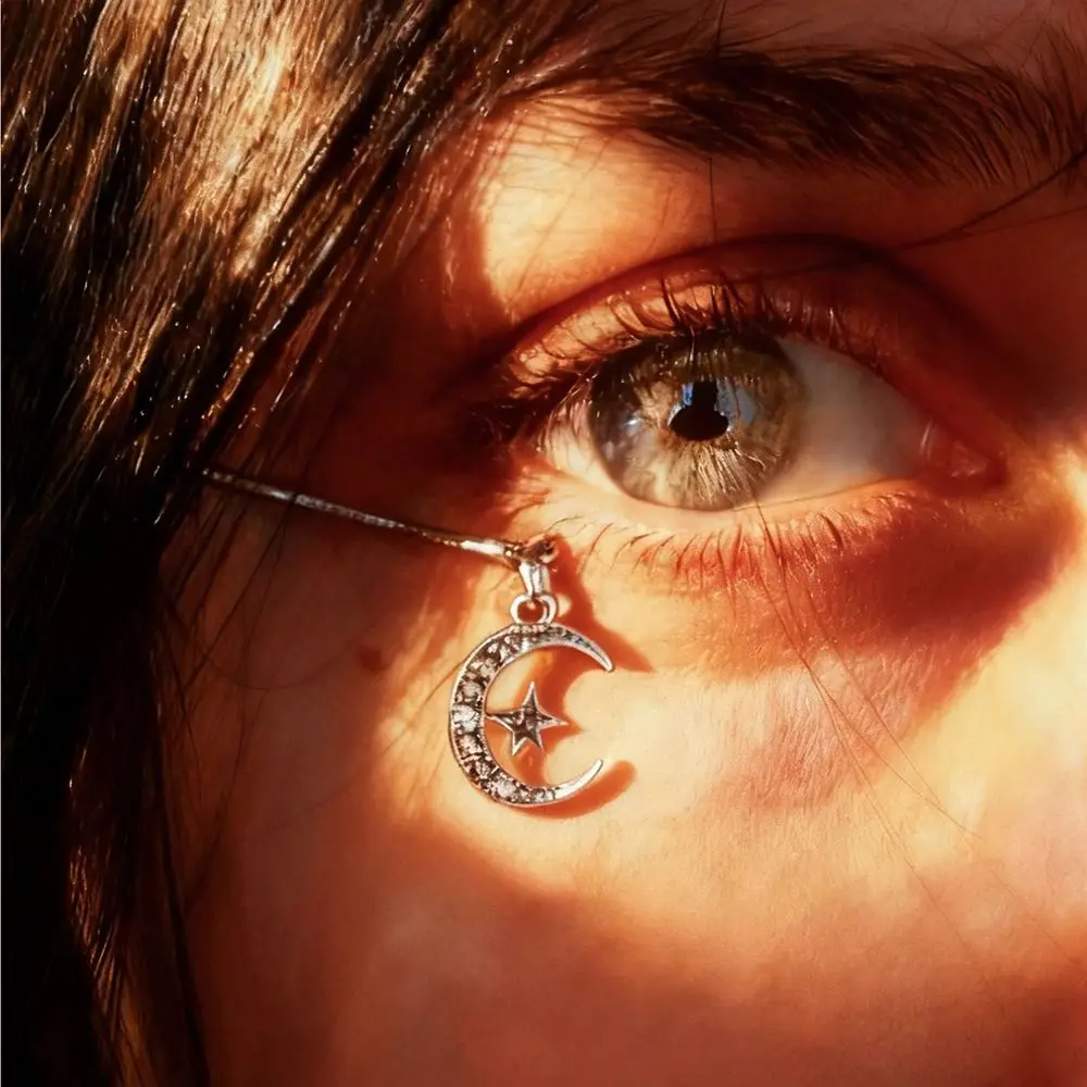 Gold/Silver Color Water Drop Earring No Piercing Water Drop/Moon Shape Metal Ear Hook Easy to Wear Sparkling
