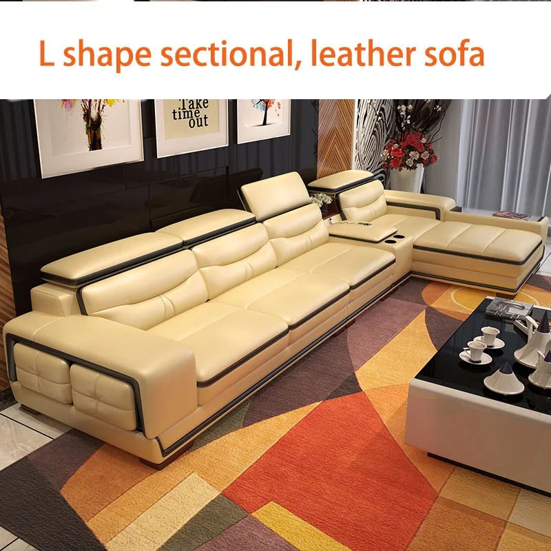 Sofa storage corner real genuine leather sofas salon couch puff asiento muebles de sala canape L shape sofa cama