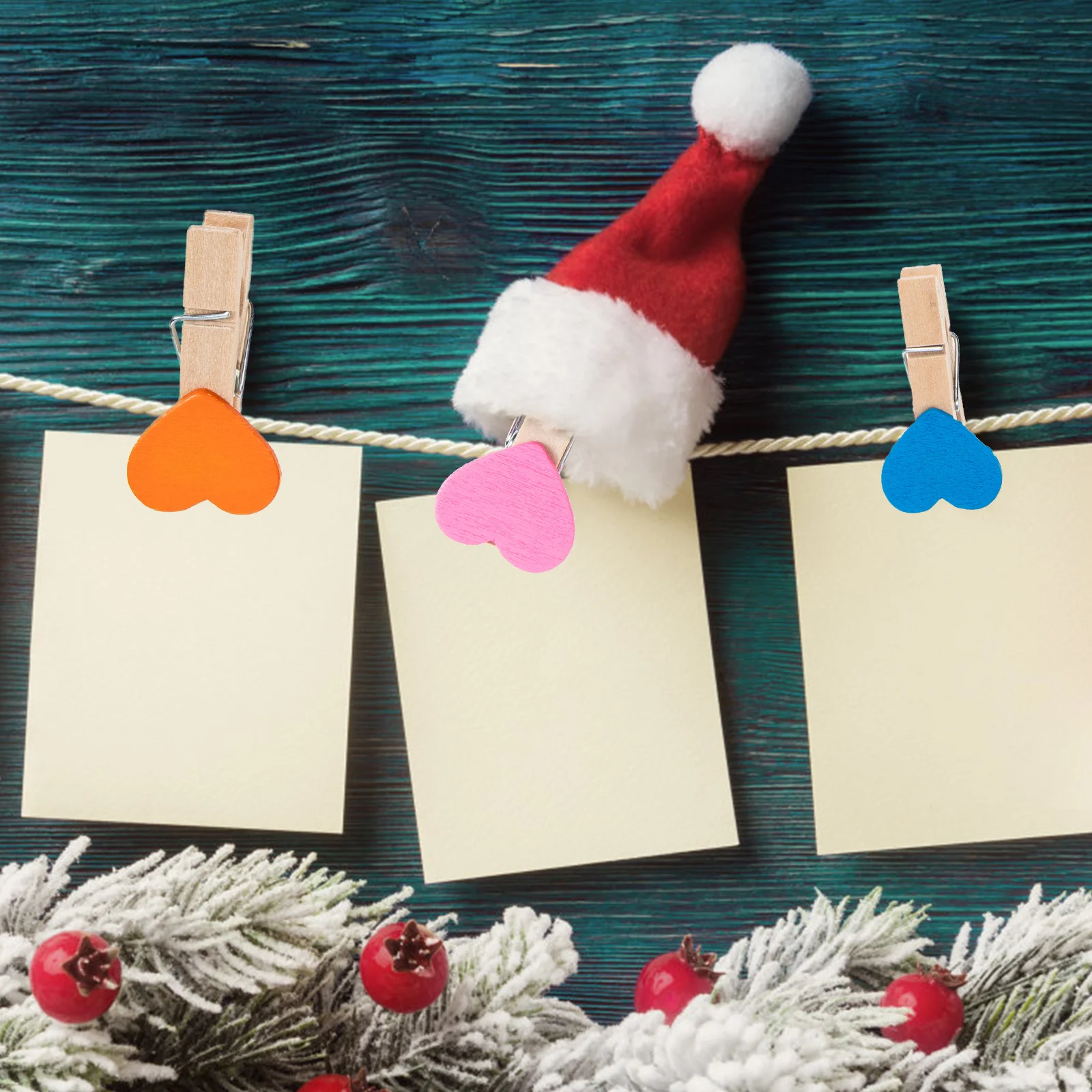 

1Set Heart Wood Clothespins Small Craft Clips with Hemp Rope Photo Wall Decoration Wedding Birthday Anniversary Party