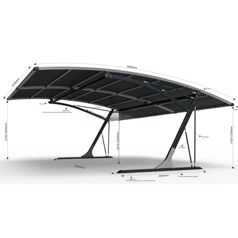 Upgraded Stylish Aluminum Waterproof Double Carport for Two Cars