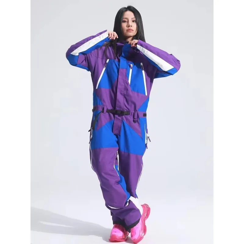 طقم بدلة تزلج احترافية من قطعة واحدة مقاومة للماء من STLF للرجال والنساء معدات رياضية شتوية بغطاء للرأس للتزلج والتزلج على الجليد #4