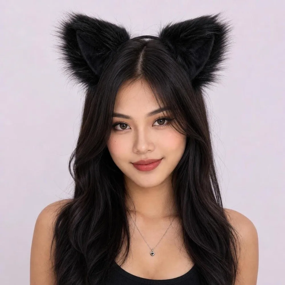 Multicolor Faux Fur Cat Ears Fluffy Realistic Texture Flexible Cosplay Ears Hair Hoop Comfortable Lightweight Animal Headband