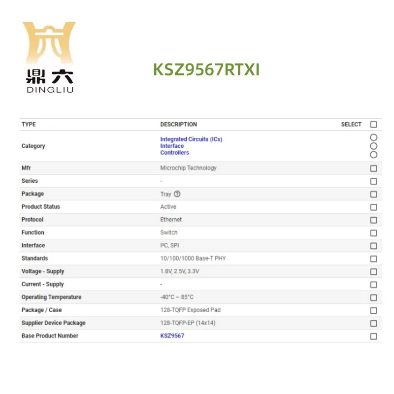 KSZ9567RTXI  IC ETHERNET SWITCH 7PORT 128TQFP Controllers Ethernet Switch KSZ9567RTXI  BOM service