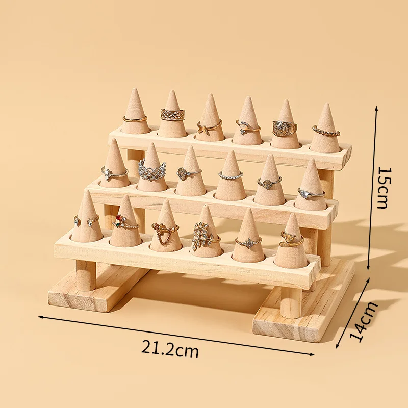 Wood Cone Ring Display Holder Jewelry Stand