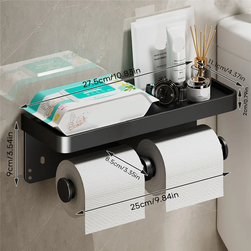 ABRE-soporte de papel higiénico de aleación de aluminio montado en la pared, soporte de papel higiénico, accesorios de baño, color negro