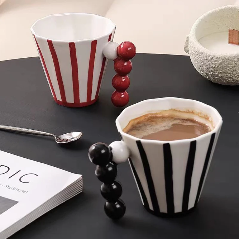 Minimally striped ceramic mug with niche design for couples, water cup for breakfast, coffee, milk cup ceramic mug