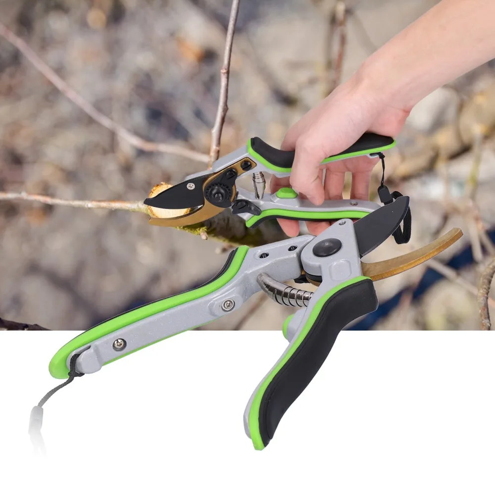 Professional Green Pruning Shears Metal Nonslip Tooth Grooves Garden Scissors Laborsaving Design Bypass Style Bypass Pruners