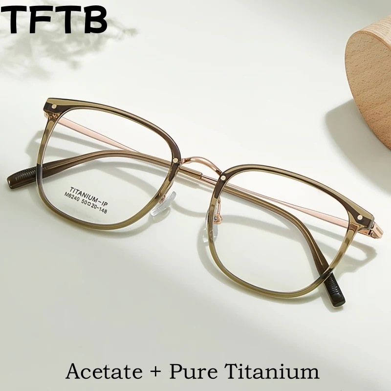 

TFTB Retro Oval Pure Titanium Men's and Women's Glasses Ultra Light Fashion High Quality Wide Edge Design Eyeglasses Frame M6240