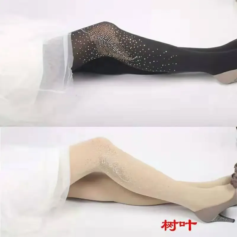 Trendy Women's Velvet Stirrup Jumpsuit Bright Diamond Stockings Black Slim Fit Sexy One-piece Socks Colorful Rhinestone Leggings