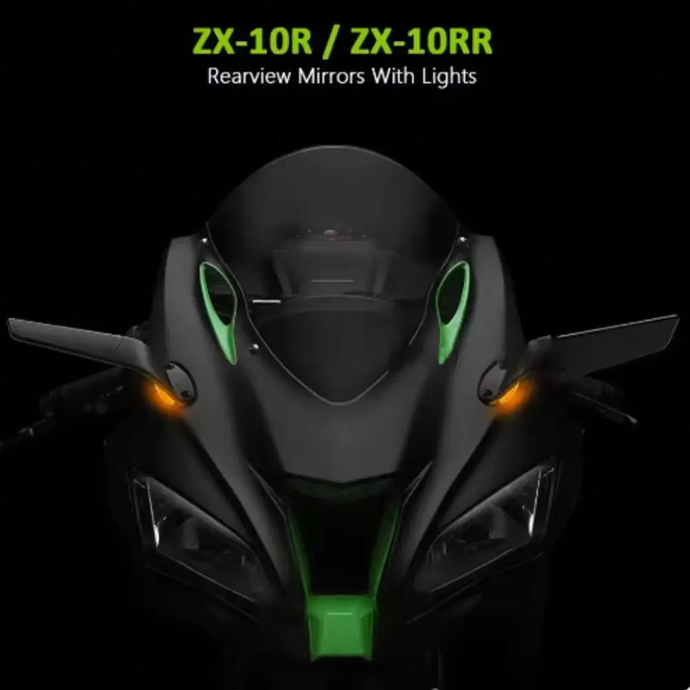 New ZX10R ZX10RR Motorcycle Rearview Mirror For Kawasaki Ninja1000 ZX-10R ZX-10RR With LED Light Wind Wing Rotating Side Mirrors