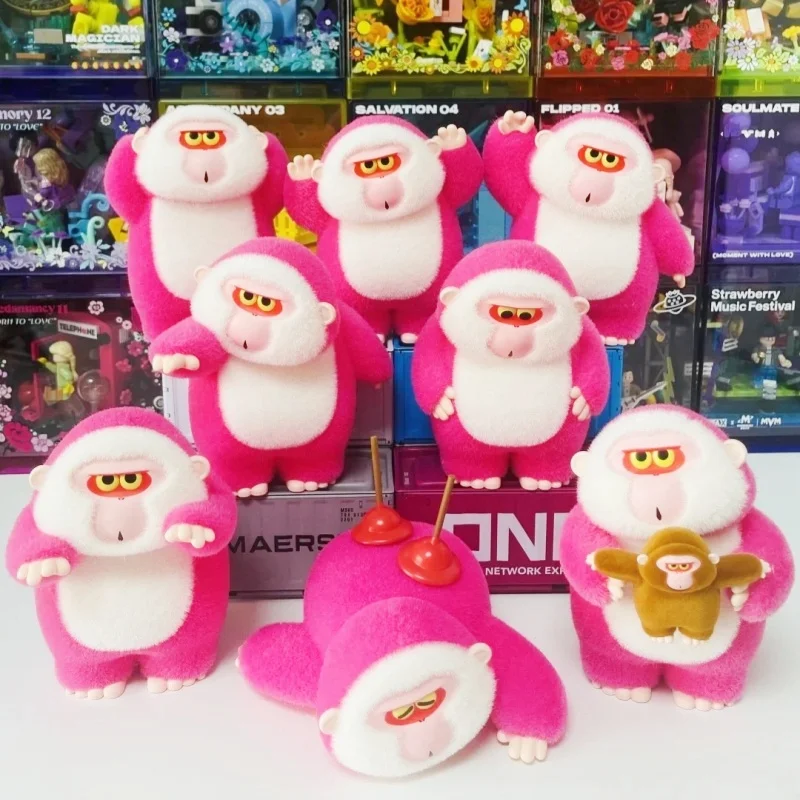 

Оригинальная флокированная слепая коробка Hoho Ugly Kawaii Pink Monkey, милая и изысканная кукла, изысканно сделано, милые кавайные подарки на день рождения
