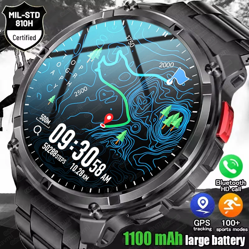 

Новые мужские военные умные часы 1100 мАч с супер большой батареей, компас, GPS, Bluetooth-вызов, IP68, водонепроницаемые спортивные умные часы AMOLED HD