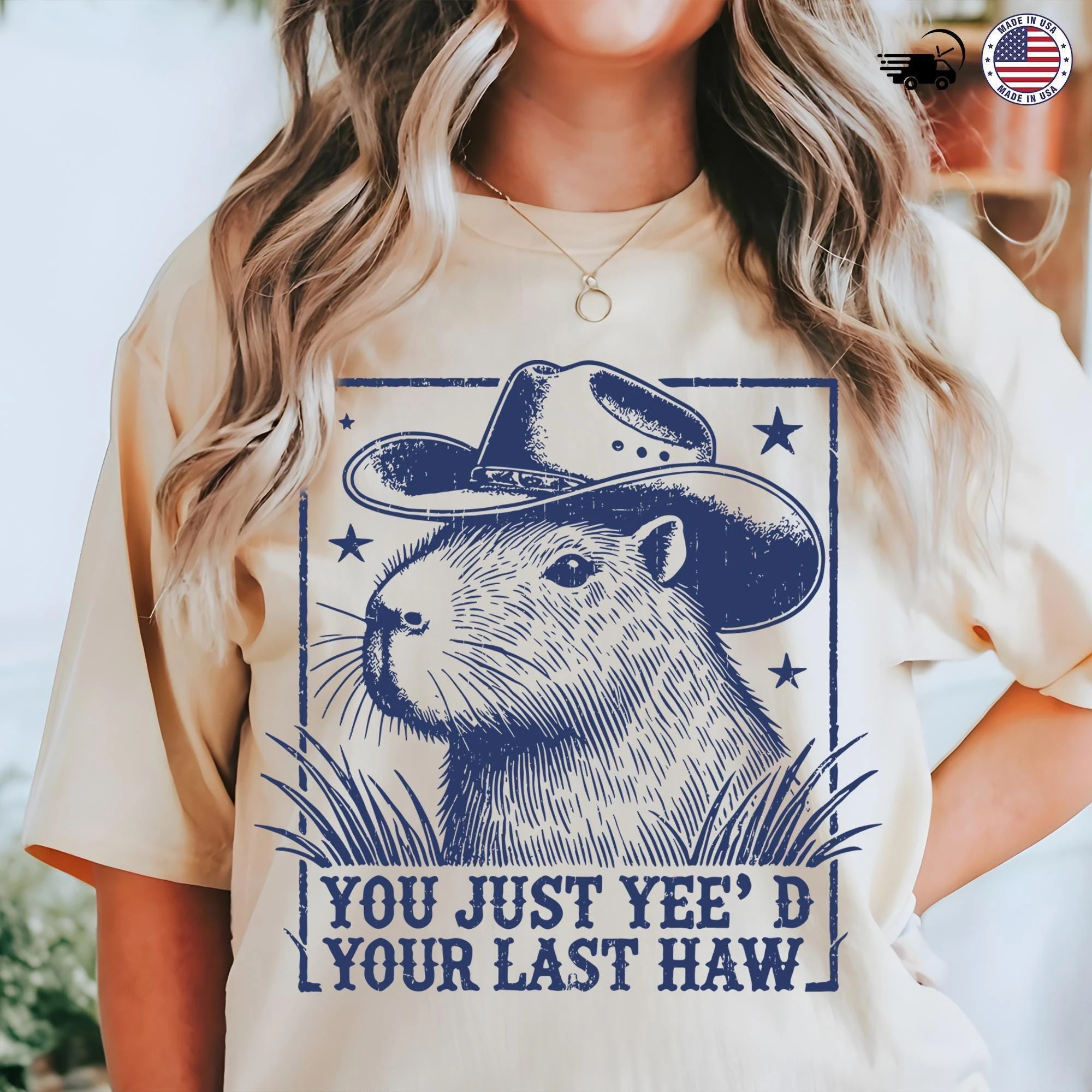 Cowboy Capybara Shirt, Funny Western T-Shirt, Yeehaw Graphic Tee, Country Farm Animal Tee,  Funny Gift for Him or Her