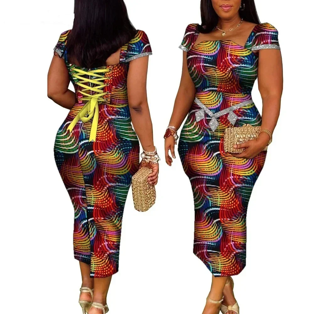 

African Dresses for Women Sexy Bodycon African Print Dresses with Bandage Ankara Fashion Nigerian Dresses Evening Gowns WY5085