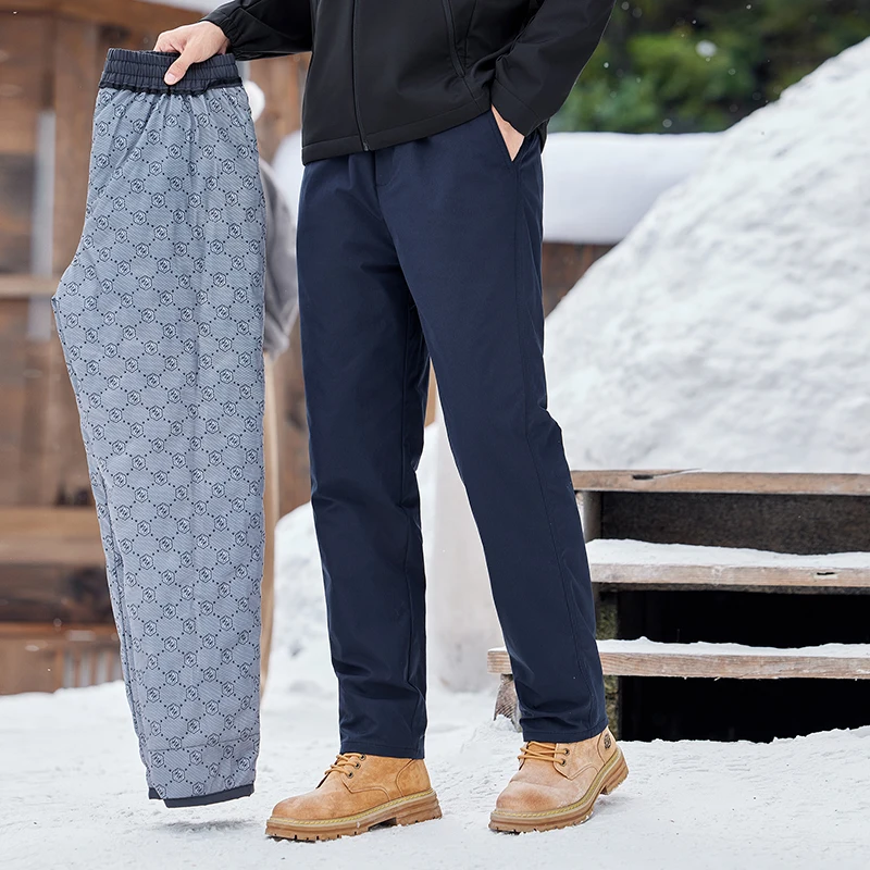 

Хорошо продаются, брюки из 90% гусиного пуха для мужчин, зима 2025 года, уличные брюки с термоэластичной резинкой на талии, мужские прямые брюки, теплые пуховые брюки