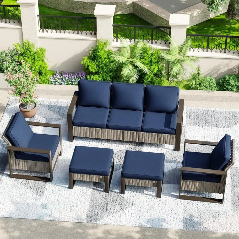 

Wicker Patio Furniture 5 Pieces Set All Weather Outdoor Furniture Set Contains A Sofa, 2 Rattan Chairs and 2 Ottomans for Deck