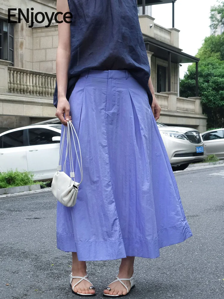 2024 Summer Women French Romantic Glossy High Waist Umbrella Skirts Female Workwear A-line Long Skirt Vacation Outfit