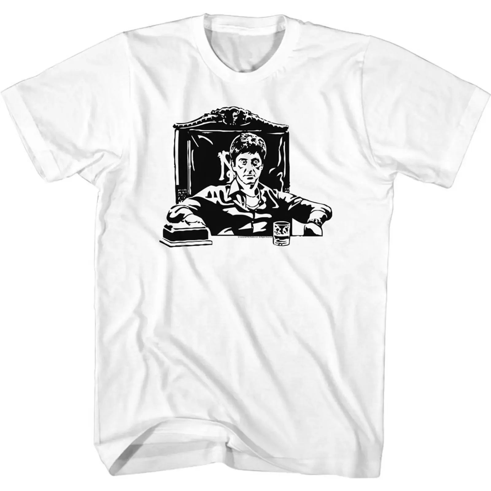 Scarface Tony at Desk White Adult T Shirt vintage Washed graphic fashion Versatile Stretched Soft Top For Everyday Wear homme