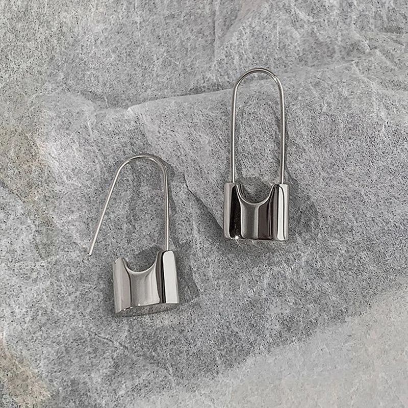 Huitan Hip Hop Lock Earrings Metallic Style Piercing Cool Accessories for Women Daily Wear Stylish Earrings Dropshipping Jewelry image 5
