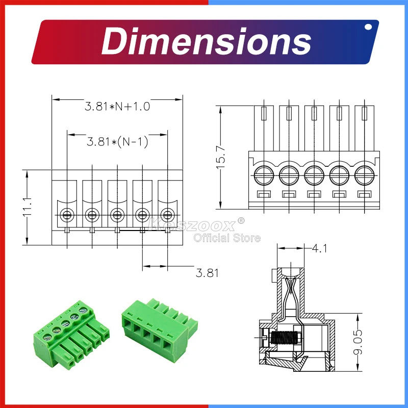 Keszoox 2edgk 3.81mm Green Phoenix Connector 2/3/4/5/6/7/8/9/10/12/16/20/24Pin Block PCB Screw Plug Header Socket Degson