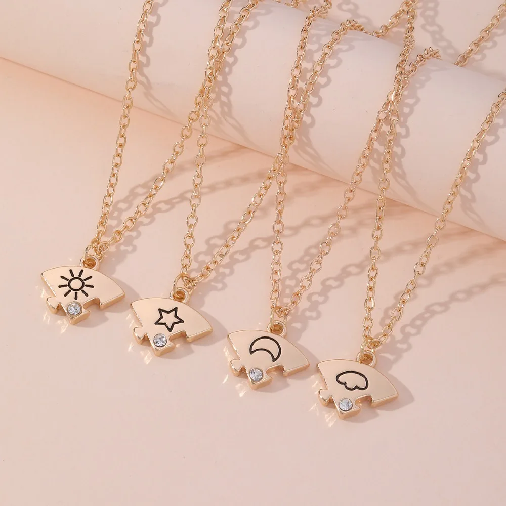 4pcs/set Rhinestone Best Friends Forever Necklace Jewelry Set Necklace Combination Jigsaw BFF Necklace Colorful Splicing