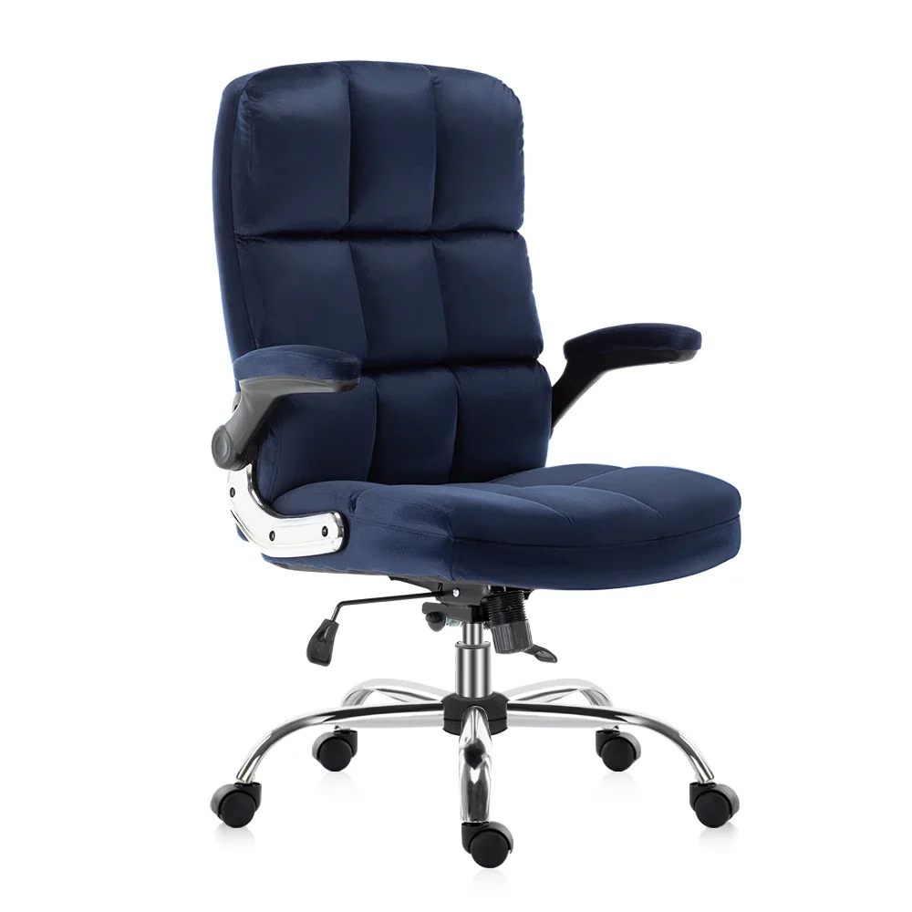 Velvet Office Chair HHigh Back Executive Desk Chair with Flip-up Arms Modern Computer Chair with Wheels for Adult