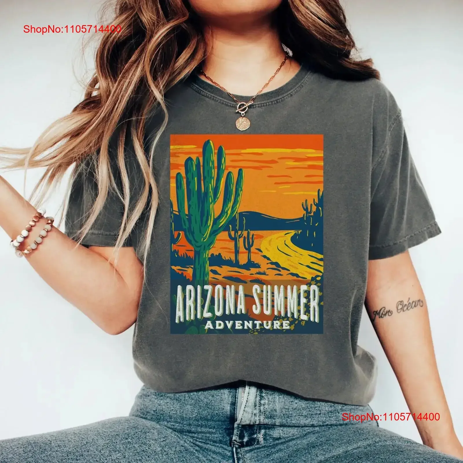 Arizona Summer Adventure T Shirt Desert Cactus Sunset Casual Wear Nature Outdoor Lover Hiking Travel vintage Washed streetwear