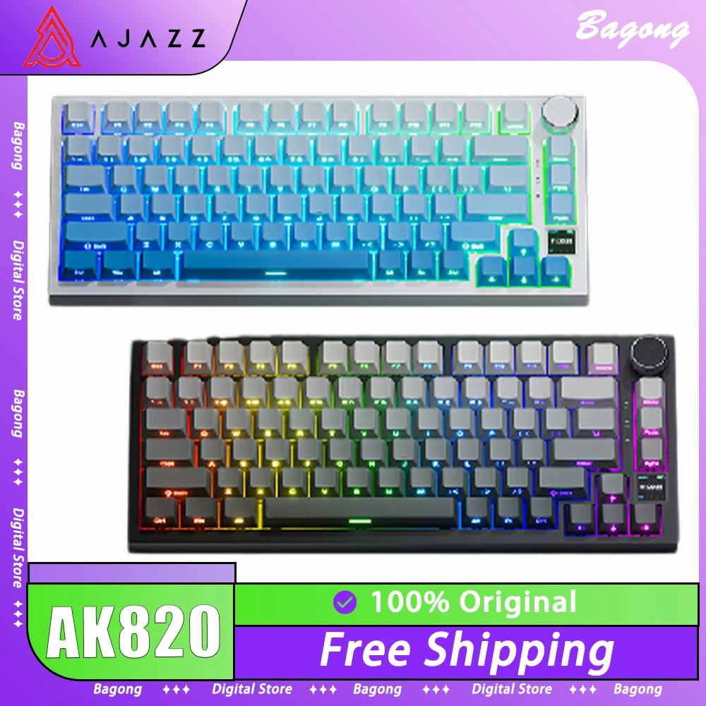 Ajazz Ak820 프로 키보드, Tft 스크린, 다기능 노브, 3 가지 모드 게임용 기계식 키보드, 핫 스왑, RGB 개스킷, 사무실 선물 