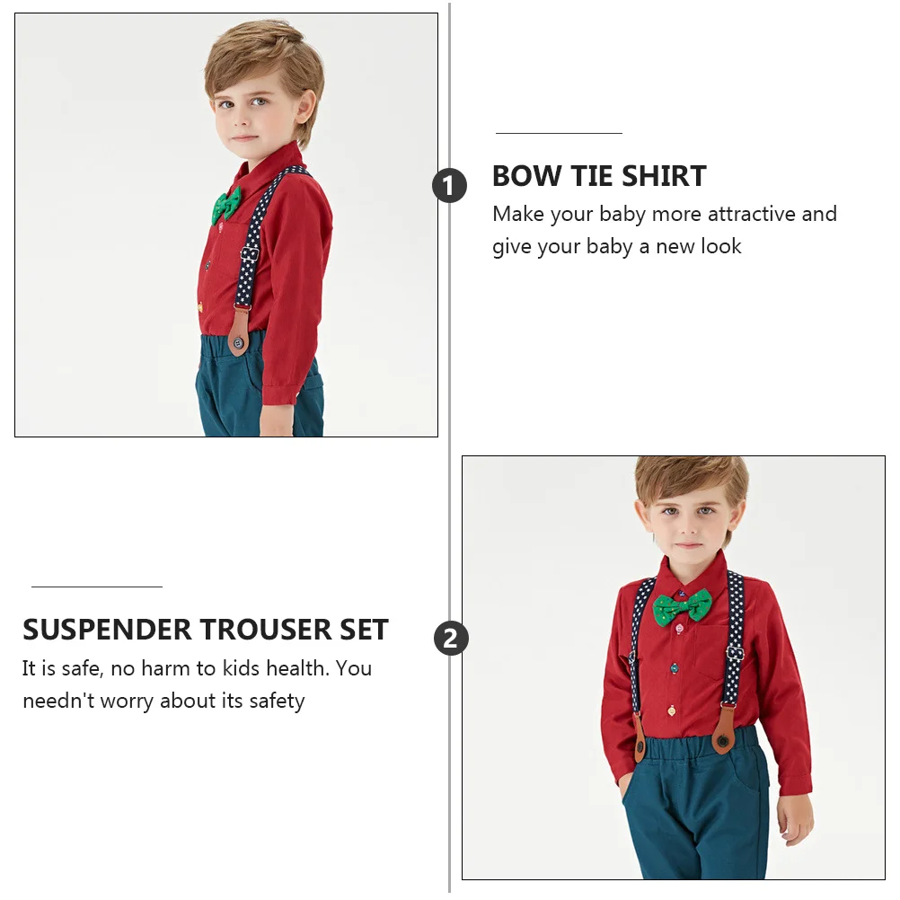 

1Set Kids Wearing Supplies Long-Sleeved Bow Tie Shirt Suspender Trouser Set Comfortable Touch Cloth Suitable Daily Wear Special