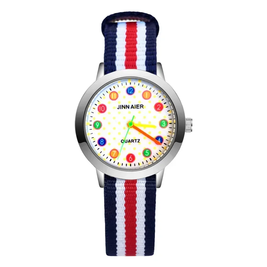 Fashion delicate Cartoon Rainbow Children's Kids Student Girls Boys Quartz Leather Nylon Strap Brand Watch Factory Wholesale