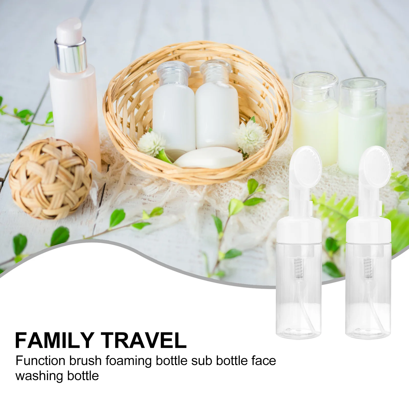 

2pcs Foam Bottle Cleanser Brush Set Transparent Empty Sub Bottles For Shampoo Shower Gel Facial Wash Portable Leak-Proof