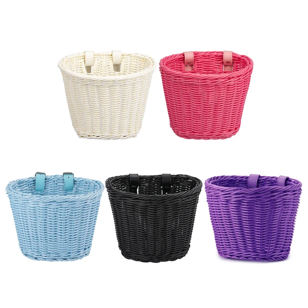 Bicycle Basket Kids Front Handlebar Rattan Handwoven Bike Basket Kids Woven Bike Pannier for Boys Girls Bicycles Pannier