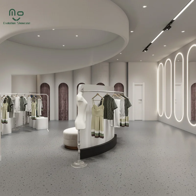 Custom.Metal التجزئة متجر لبيع الملابس رف شاشة جدار خشبي خزانة عرض الملابس رفوف النساء فستان ملابس الرجال البدلة Gar