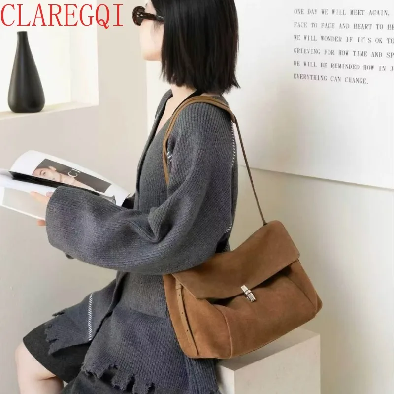 CLAREGQI  Fashionable And Large Capacity Hand Bags For Womens Small Group Of People Small Shoulder Bag All Match Brown Suede Bag