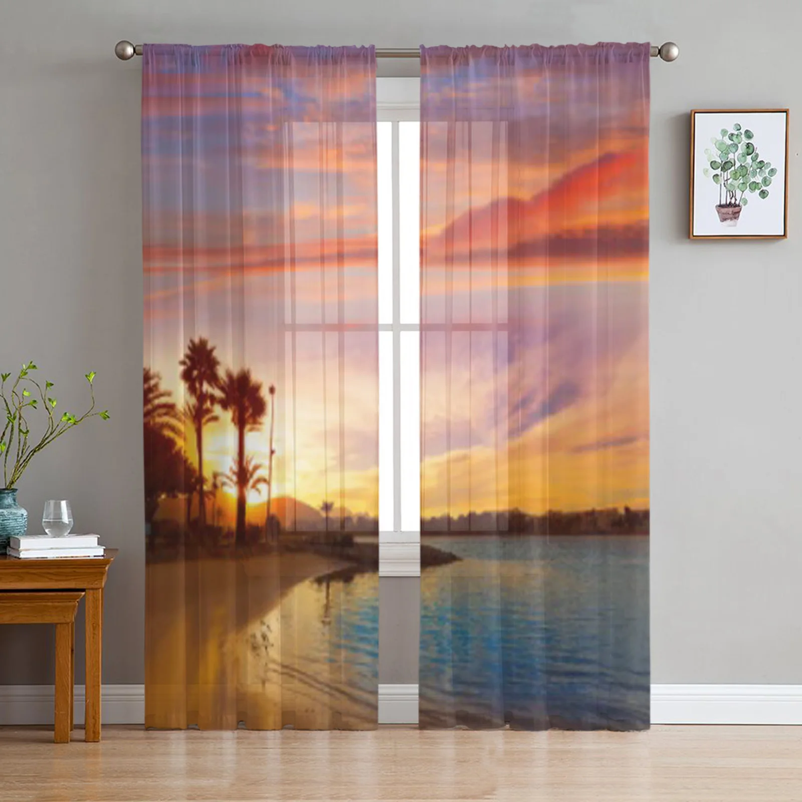 Alcudia Majorca At Sunset On The Beach Mallorca Balearic Islands Tulle Sheer Curtains for Living Room Voile Organza Curtain